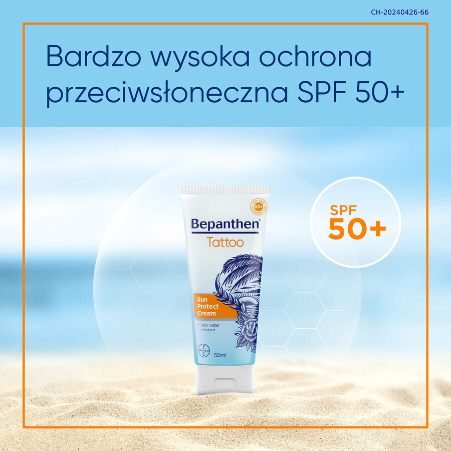 Bepanthen Tattoo, zonnebrandcrème voor getatoeëerde huid, SPF50+, 50 ml