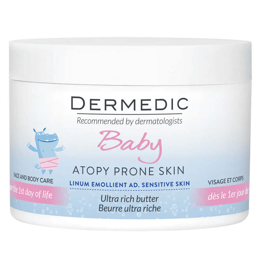 Dermedic Linum Emolient Baby, creamy cleansing gel from the first day of life, dry skin, atopic skin, with psoriasis symptoms, 200 ml + oily face and body butter, 30 ml free