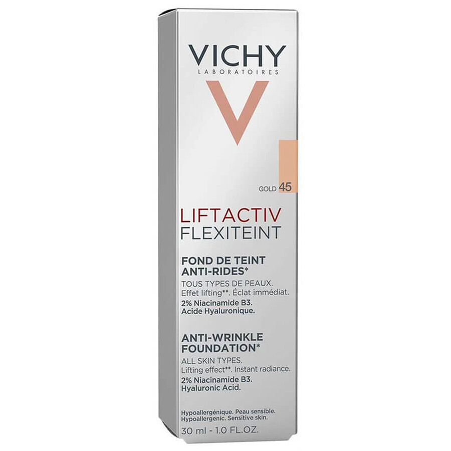 Vichy Liftactiv Flexiteint, wrinkle smoothing foundation, SPF 20, no. 45, gold, 30 ml