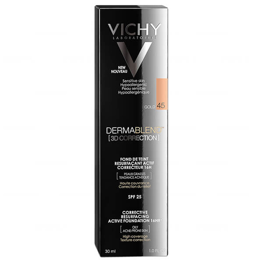 Vichy Dermablend Correction 3D, foundation for leveling the skin surface, no. 45, Gold, 30 ml