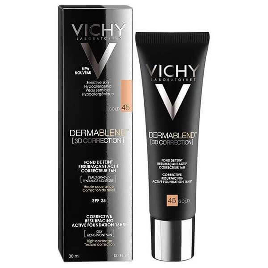 Vichy Dermablend Correction 3D, foundation for leveling the skin surface, no. 45, Gold, 30 ml
