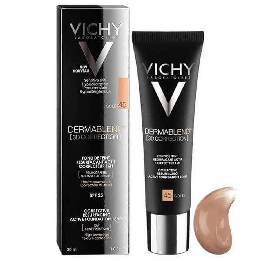Vichy Dermablend Correction 3D, foundation for leveling the skin surface, no. 45, Gold, 30 ml
