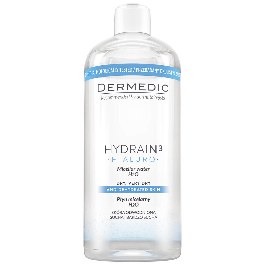 Dermedic Hydrain 3 Hyaluro, micellar liquid H2O, dehydrated and dry skin, 500 ml
