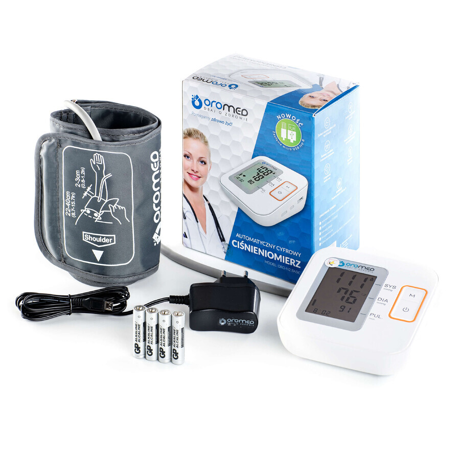 Oromed Oro-N2 Basic, automatic upper arm blood pressure monitor with power supply
