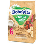 BoboVita Porcja Zbóż pap 3 granen, framboos, aardbei, banaan, melk, geen suiker toegevoegd, na 6 maanden, 210 g BoboVita Porcja Zbóż pap 3 granen, framboos, aardbei, banaan, melk, geen suiker toegevoegd, na 6 maanden, 210 g