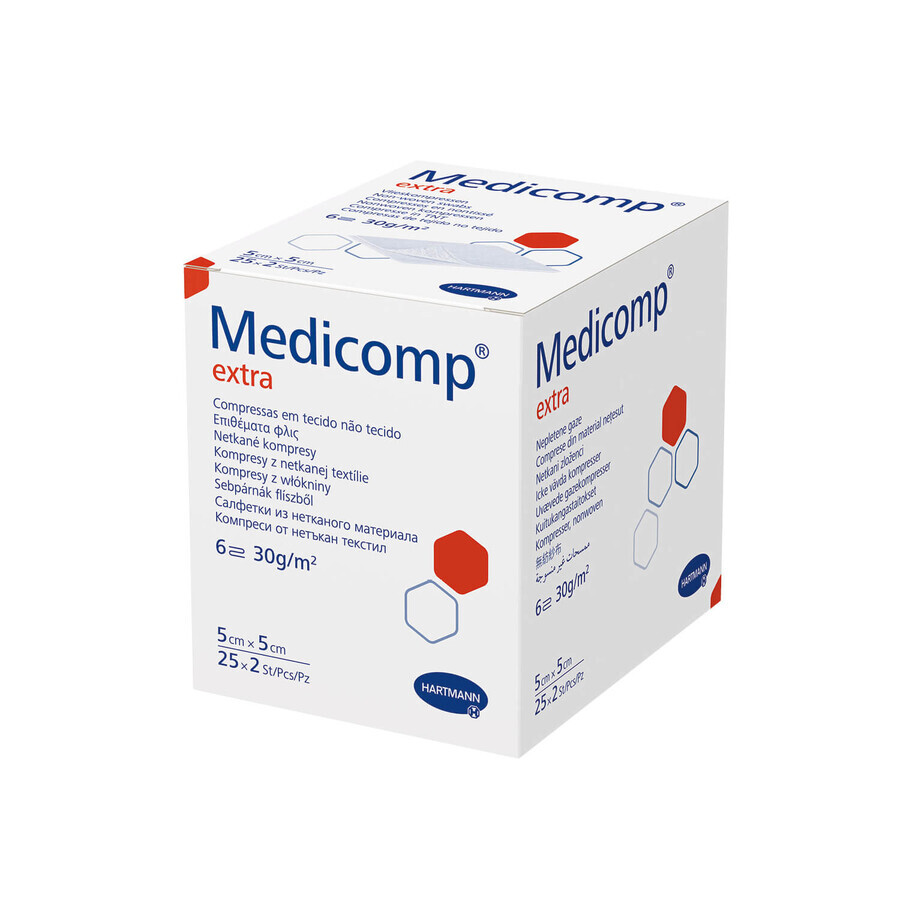 Medicomp Extra, sterile compresses, non-woven, 6 layers, 30 g/m2, 5 cm x 5 cm, 50 pcs.
