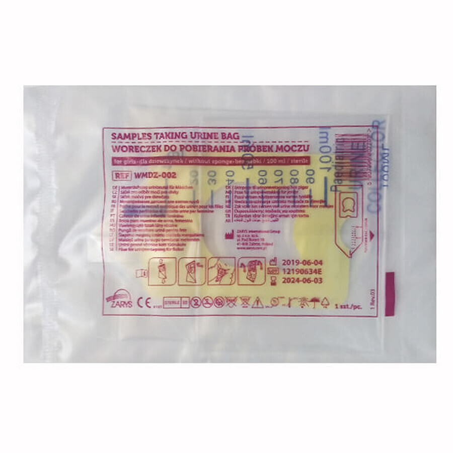 Zarys, pungă de colectare a urinei, pentru fete, fără burete, 100 ml, 1 buc Zarys, pungă de colectare a urinei, pentru fete, fără burete, 100 ml, 1 buc