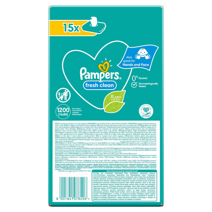 Pampers Fresh Clean, wet wipes, 15 x 80 pcs