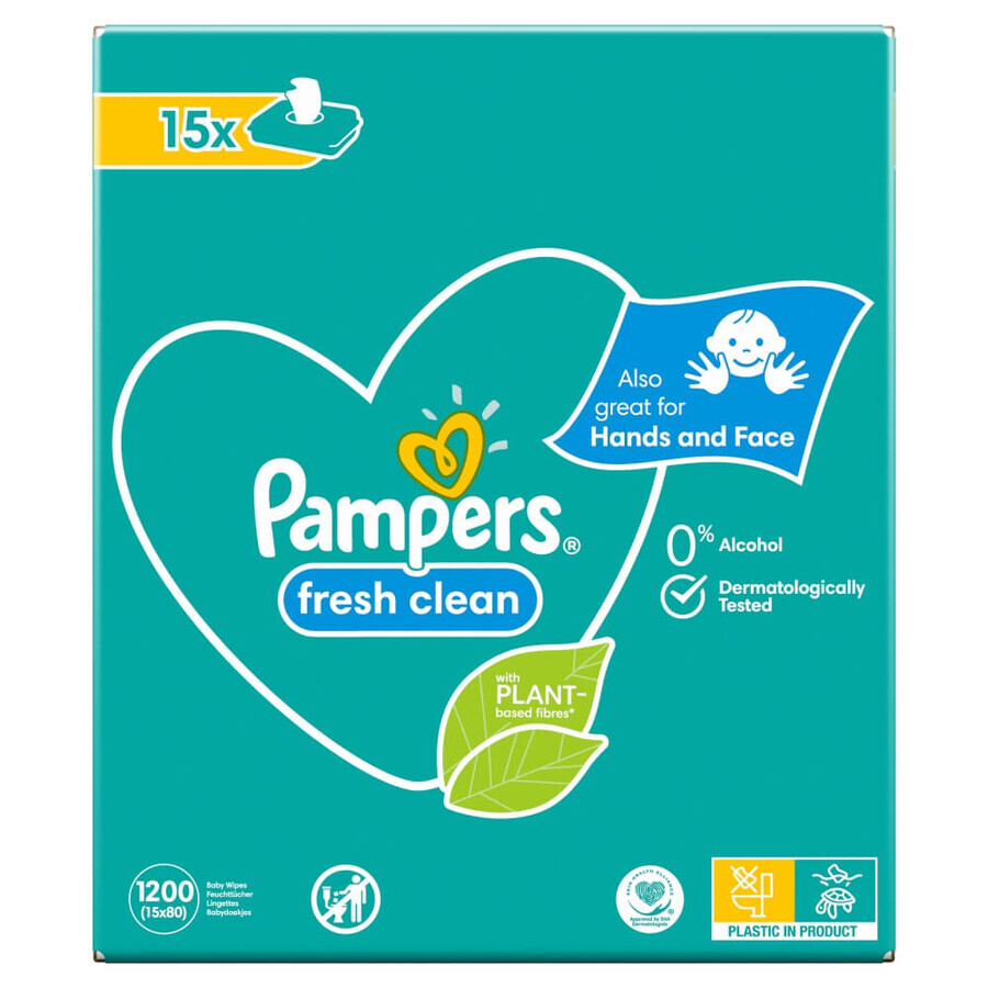 Pampers Fresh Clean, wet wipes, 15 x 80 pcs