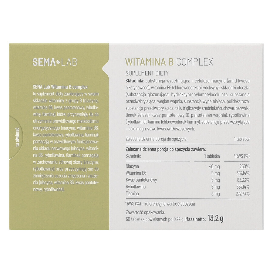 SEMA Lab Vitamin B Complex, 60 film-coated tablets