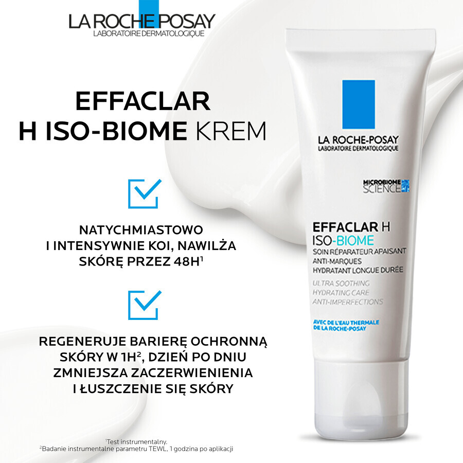 La Roche-Posay Effaclar H Iso - Biome, crema idratante lenitiva contro le imperfezioni, 40 ml