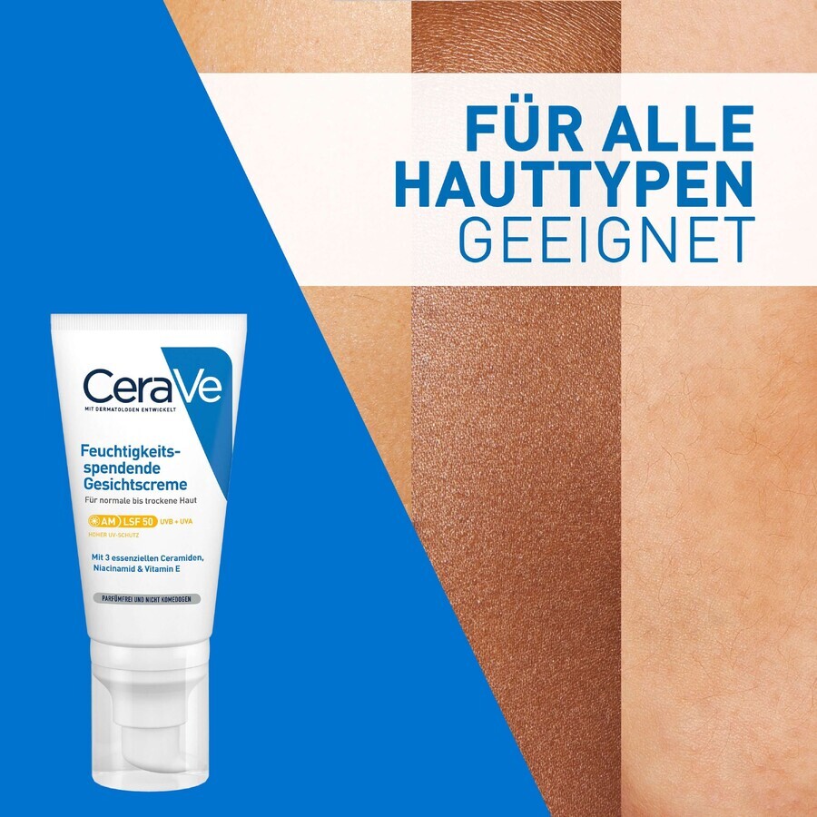 CeraVe Moisturizing Face Cream with Ceramides, Normal to Dry Skin, SPF 50, 52ml