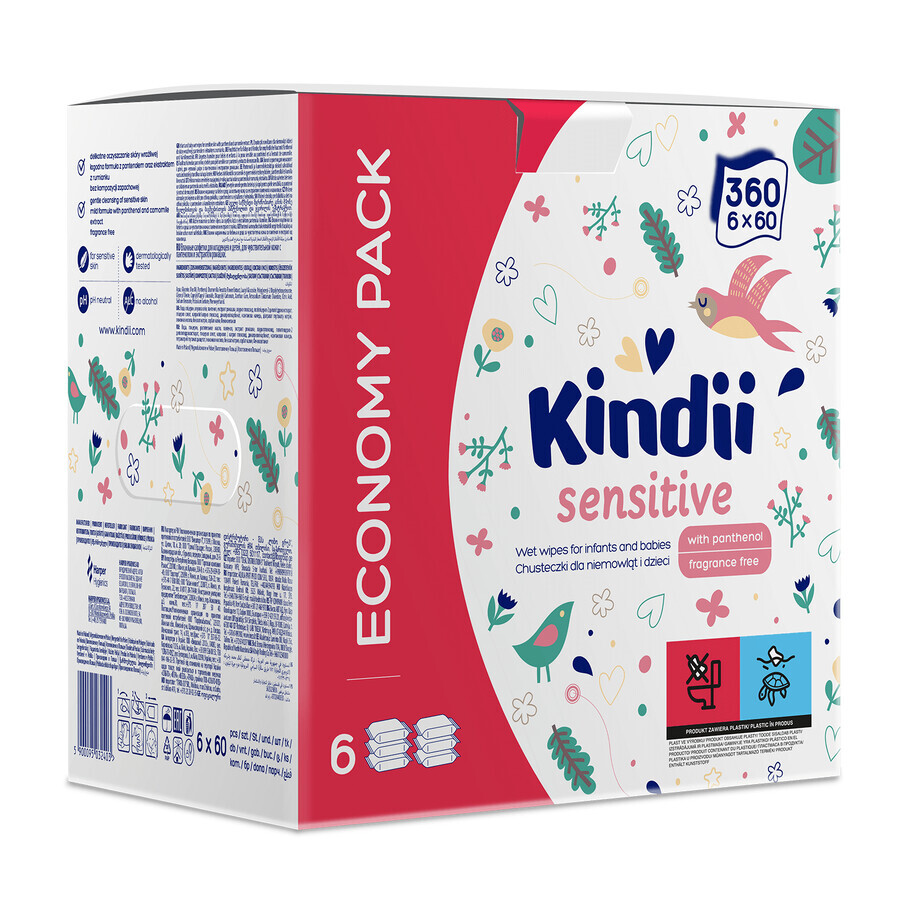 Cumpără Kindii Sensitive, șervețele umede pentru bebeluși și copii, 6 x 60 buc Kindii Sensitive, șervețele umede pentru bebeluși și copii, 6 x 60 buc