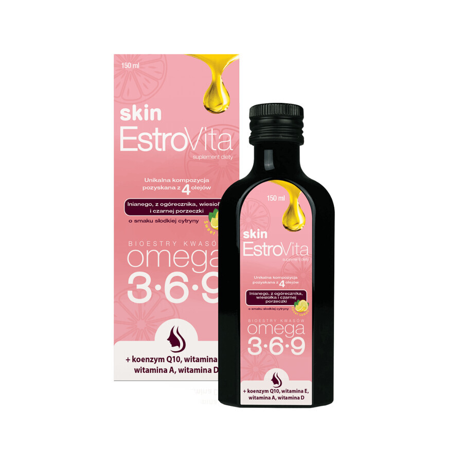 EstroVita Skin, Omega 3-6-9 acid esters, sweet lemon flavor, 150 ml
