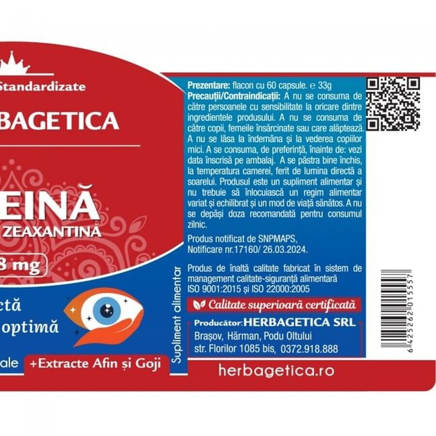 Herbagetica Super Lutein Zeaxanthin x 60cps