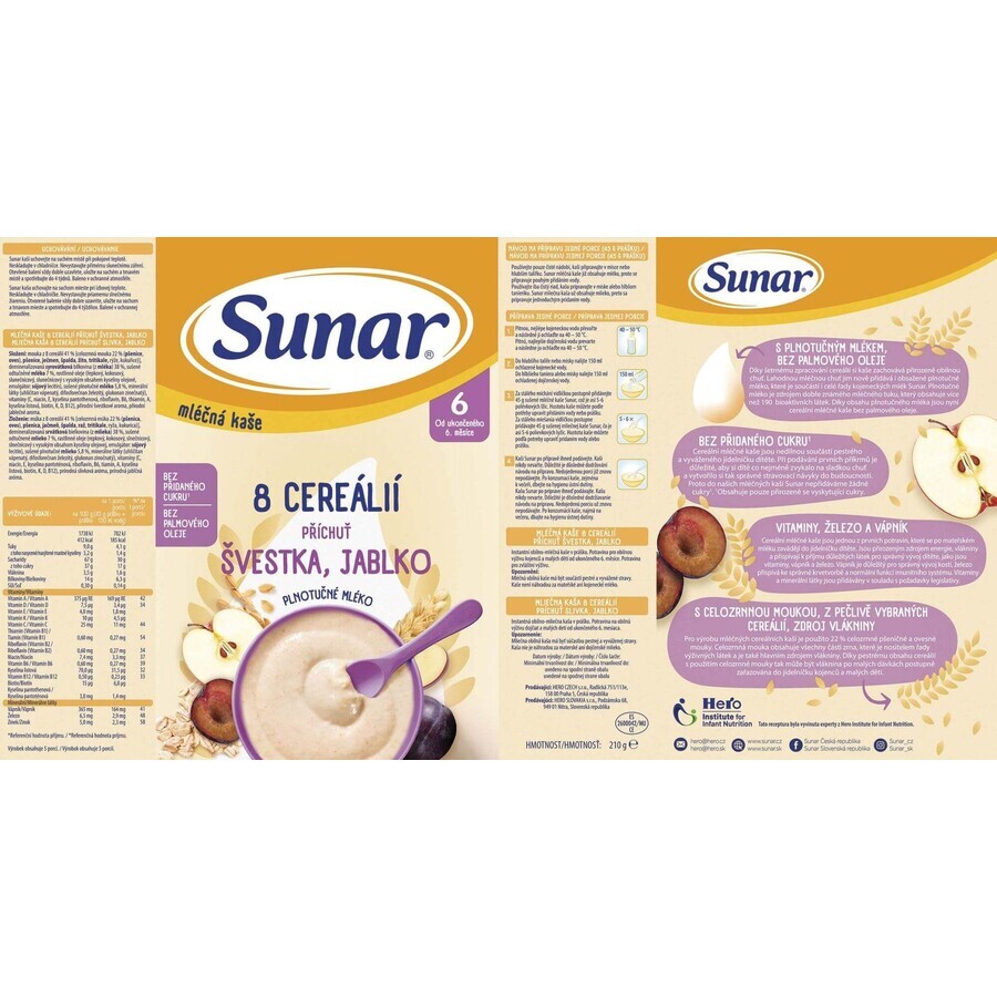 Sunar Milchbrei mit 8 Getreidesorten Pflaume, Apfel 210 g