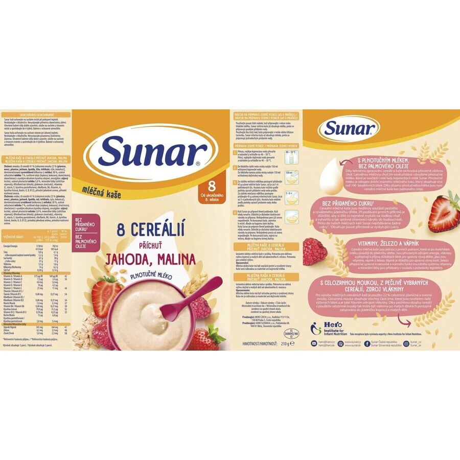Sunar Brei mit 8 Getreidesorten Erdbeeren, Himbeeren 210 g