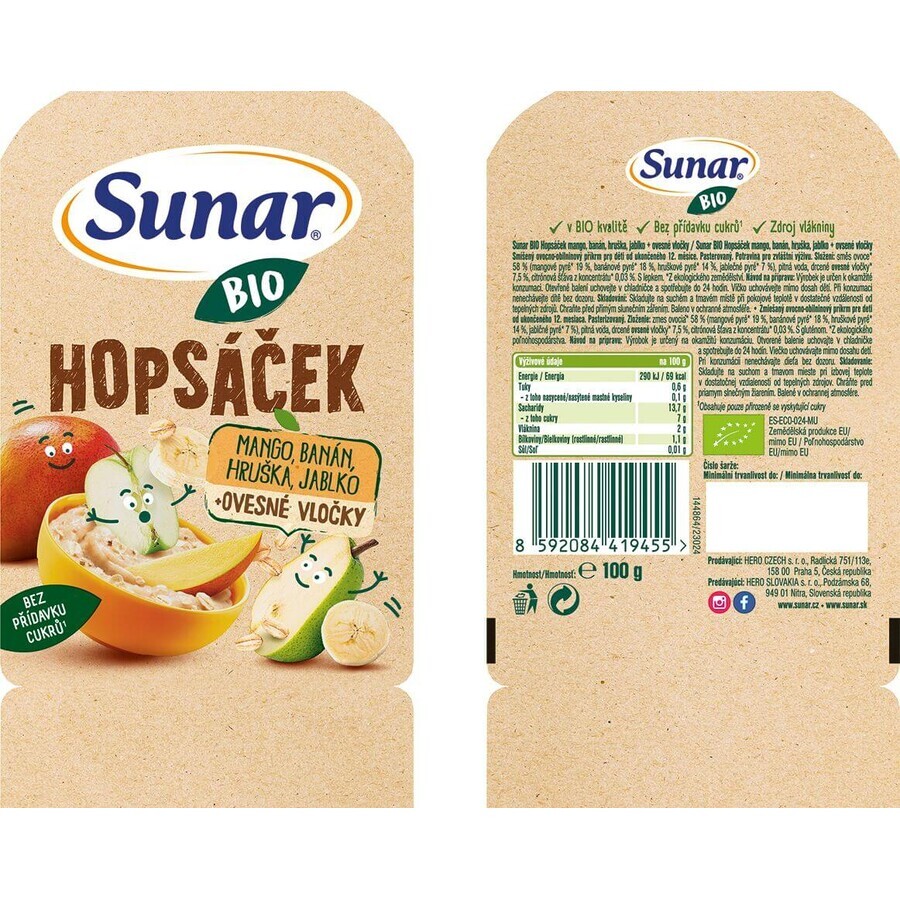 Sunar Organic fruit capsule Hopscotch mango, banana, pear and oat flakes 100 g