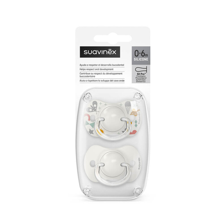 Silicone pacifier SX Pro A Walk In The Park, 0-6 months, Grey, 2 pcs, Suavinex