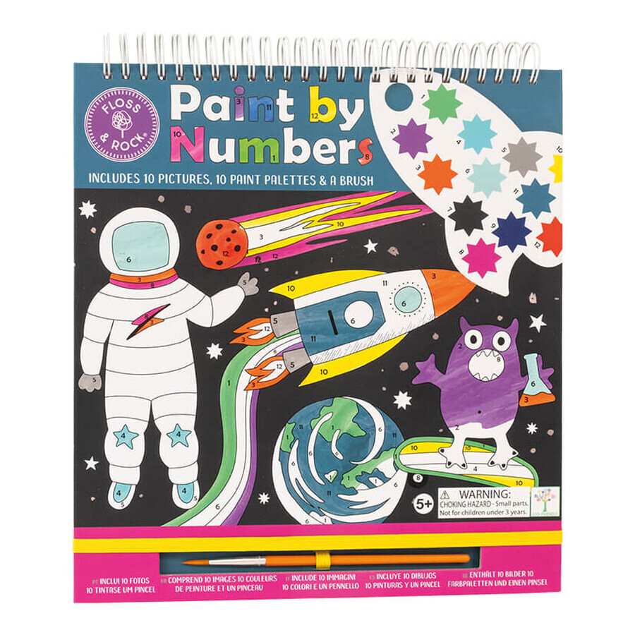 Coloring book with watercolors on numbers, Paint by numbers Space, 5 years+, Floss & Rock