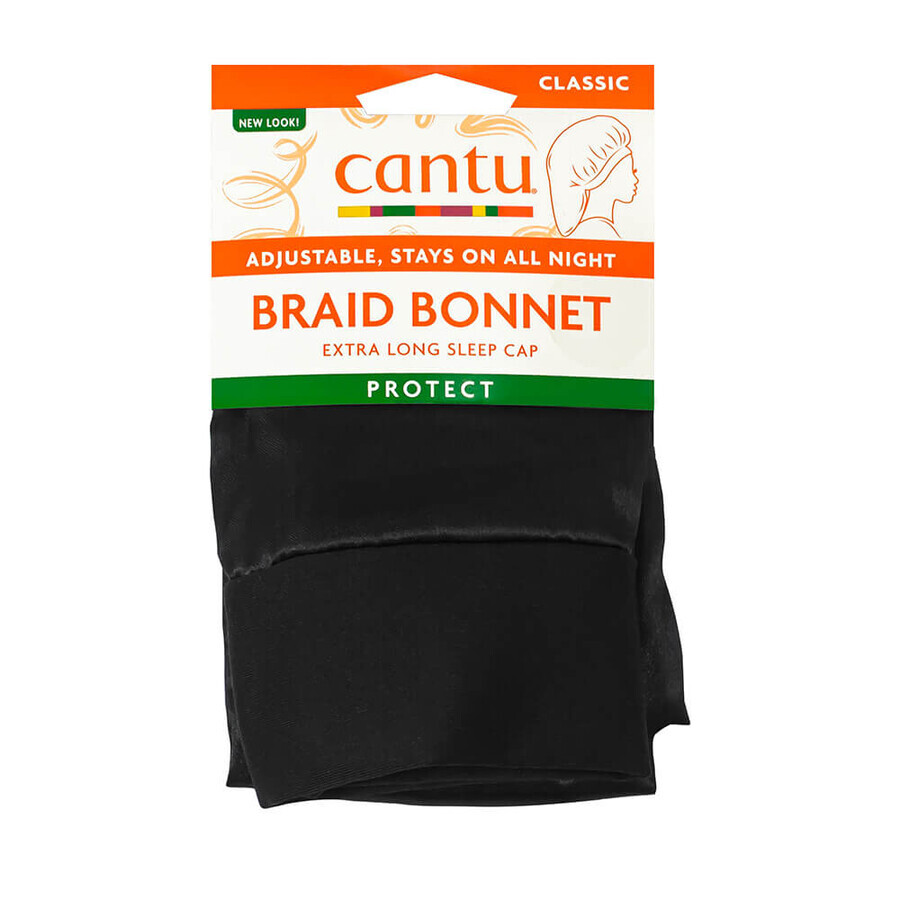 Satin cap to protect long braided hair, Black, 1 pc, Cantu