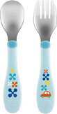 Chicco Stainless steel spoon/fork, 18m+ - green 1&#215; spoon;1&#215; fork