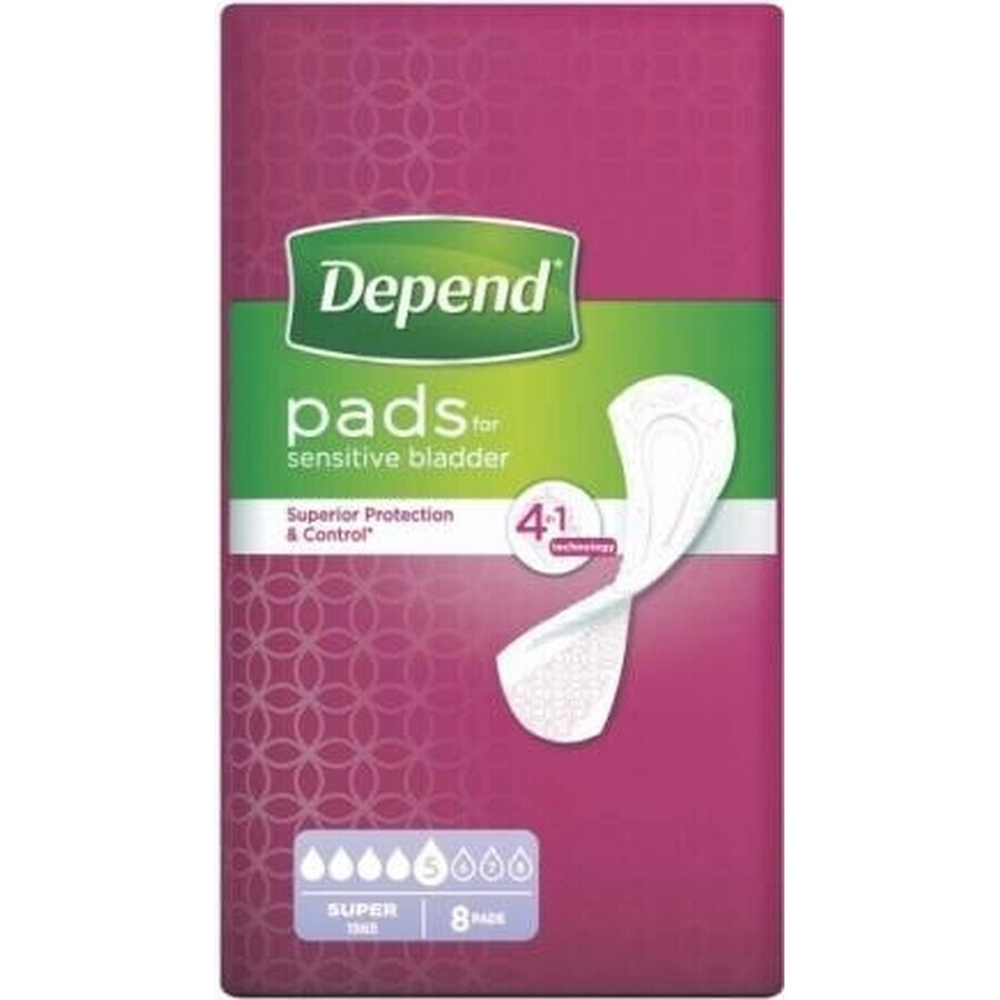 DEPEND SUPER 1×8 pcs, incontinence pads 11×36 cm