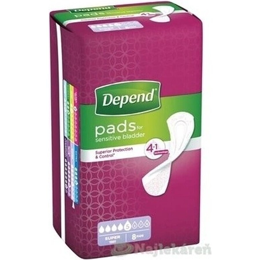 DEPEND SUPER 1×8 pcs, incontinence pads 11×36 cm