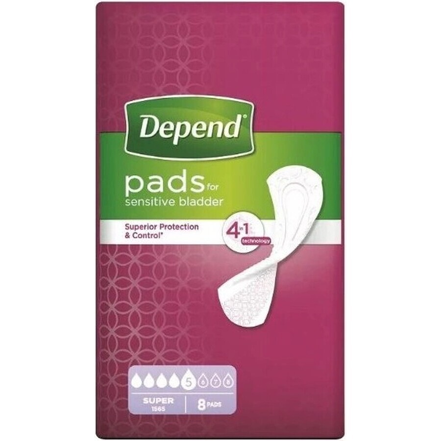 DEPEND SUPER 1×8 pcs, incontinence pads 11×36 cm