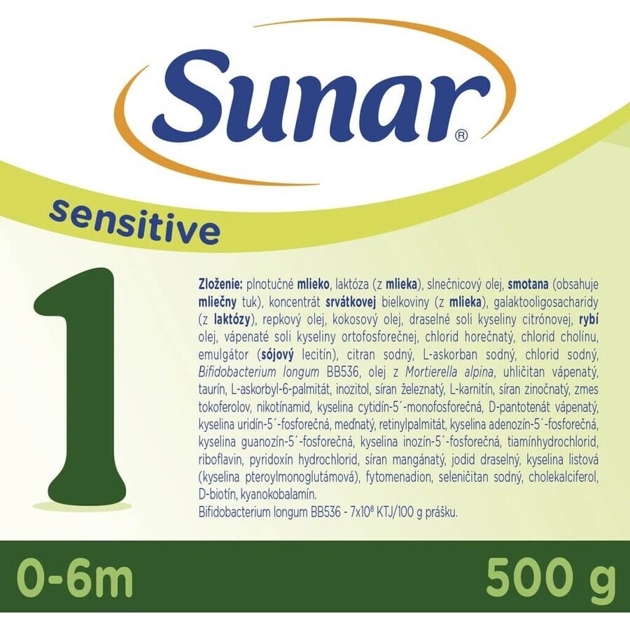 Sunar Sensitive 1 1 x 500 g, infant formula for babies from birth