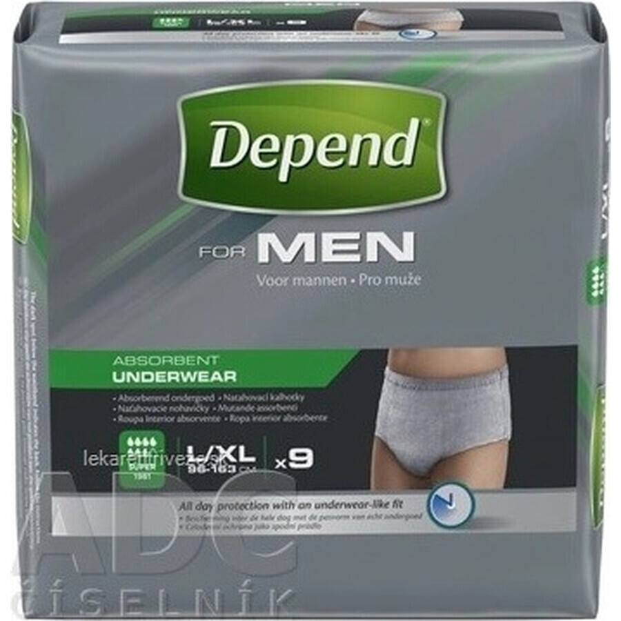 DEPEND SUPER L/XL for men 1x9 pcs, elastic briefs, hip circumference 95-150 cm