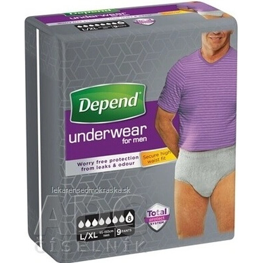 DEPEND SUPER L/XL for men 1x9 pcs, elastic briefs, hip circumference 95-150 cm