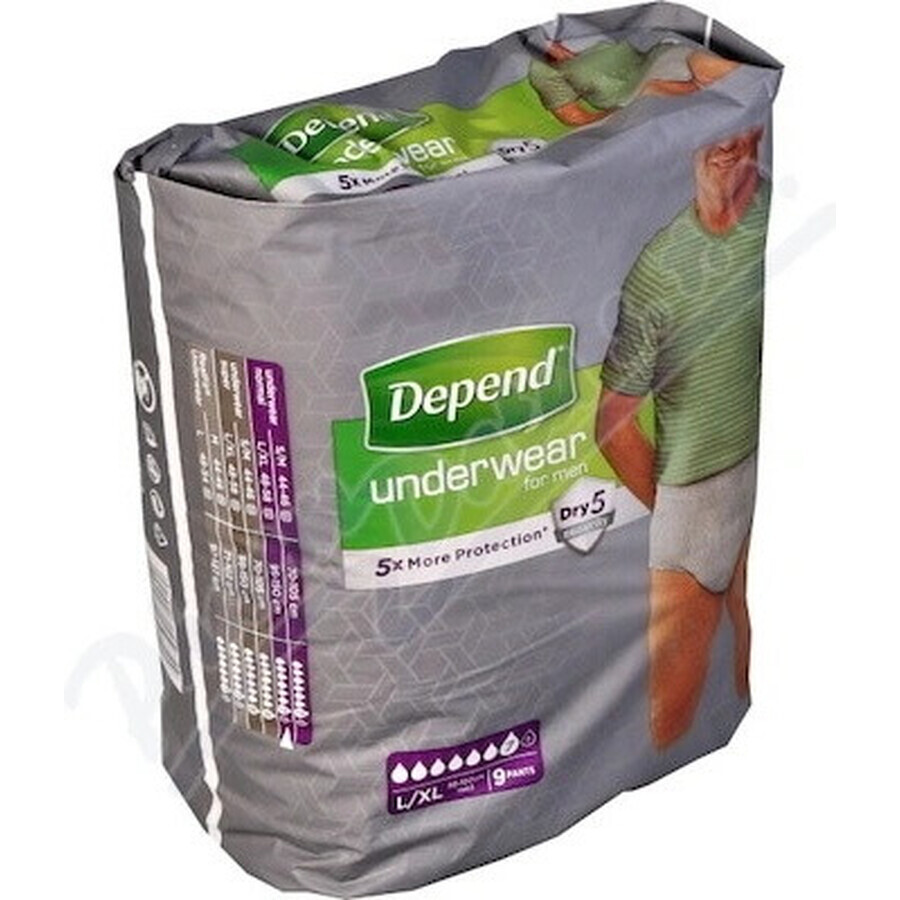 DEPEND SUPER L/XL for men 1x9 pcs, elastic briefs, hip circumference 95-150 cm