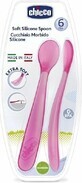 CHICCO Silicone spoon 2 pcs pink 6m+ 1&#215;1 pcs, gentle for baby&#39;s gums