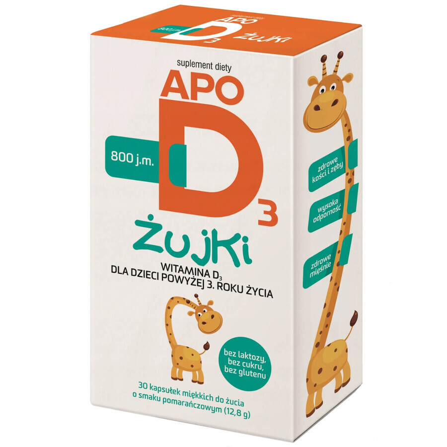 Set ApoD3 Chews, vitamin D3 800 IU for children over 3 years, orange flavor, 3 x 30 chewable softgels