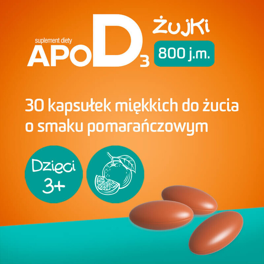 Set ApoD3 Chews, vitamin D3 800 IU for children over 3 years, orange flavor, 3 x 30 chewable softgels