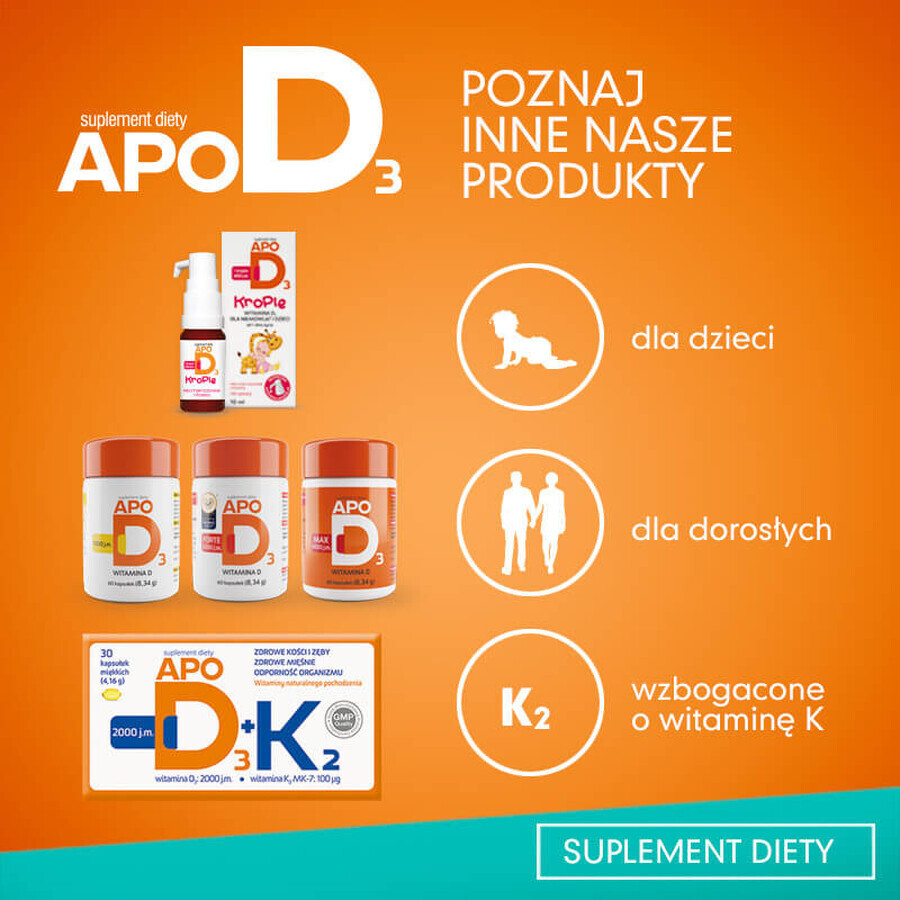 Set ApoD3 Chews, vitamin D3 800 IU for children over 3 years, orange flavor, 3 x 30 chewable softgels