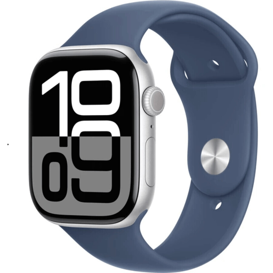 Apple Watch Series 10 GPS 42mm Silver aluminum case with denim sport band - M/L