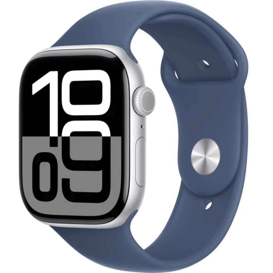 Apple Watch Series 10 GPS + Cellular 46mm Silver aluminum case with denim sport band - M/L