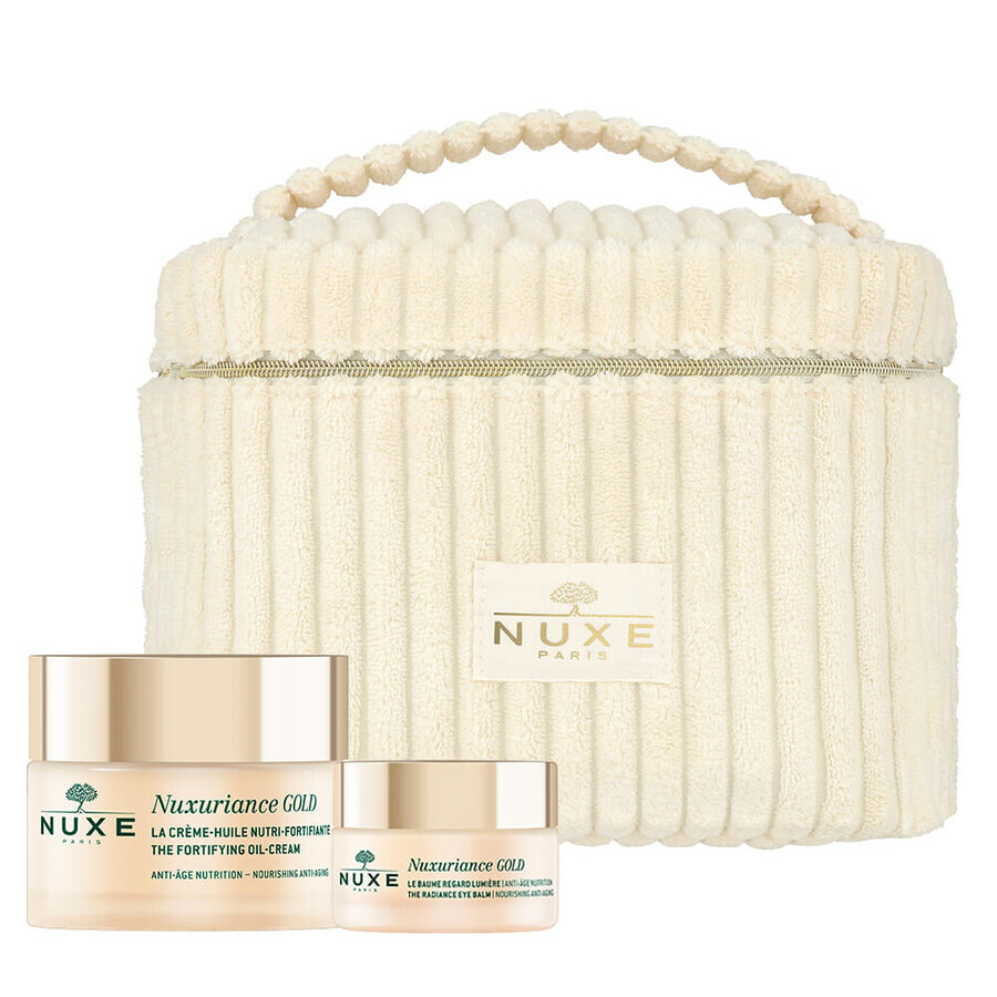 Nuxe Nuxuriance Gold set, Ultra voedende olie gezichtscrème, 50 ml + verhelderende oogbalsem, droge huid, 15 ml + gratis cosmetisch tasje
