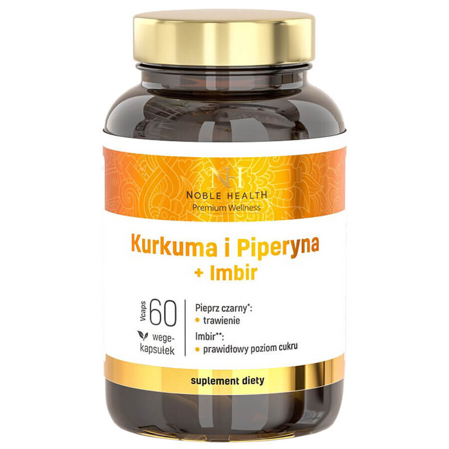 Noble Health Kurkuma en Piperine + Gember, 60 plantaardige capsules