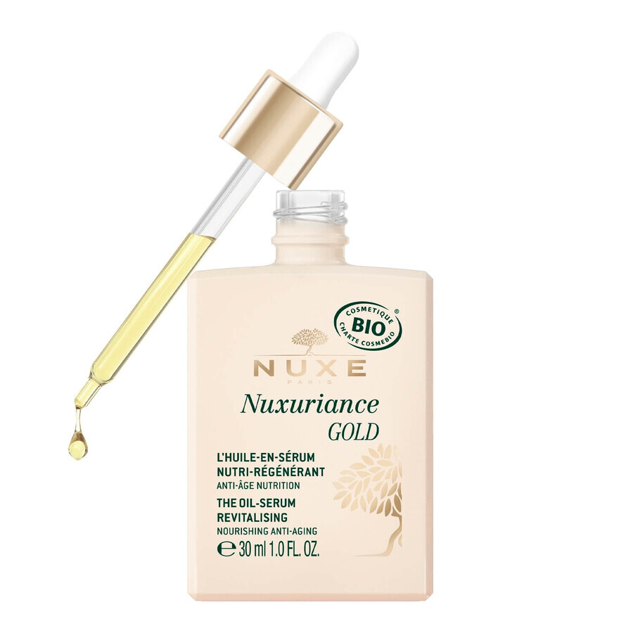 Nuxe Nuxuriance Gold set, oil revitalizing serum, 30 ml + illuminating eye balm, dry skin, 15 ml + cosmetic bag free of charge