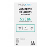 Pasomed Non-sterile non-woven compresses 4 layers 30G 5x5 cm, 100 pieces - Long expiration date!
