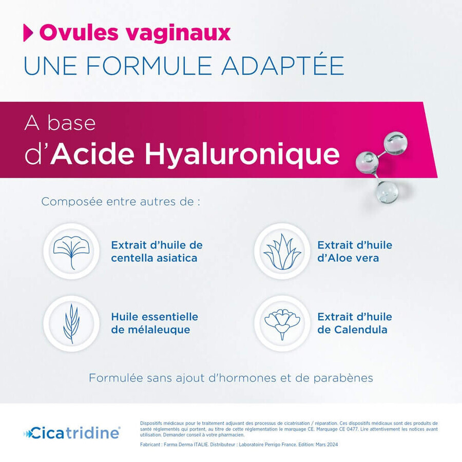 Cicatridine Vaginal Ovules Healing and Intimate Dryness x10