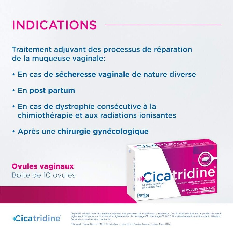 Cicatridine Vaginal Ovules Healing and Intimate Dryness x10