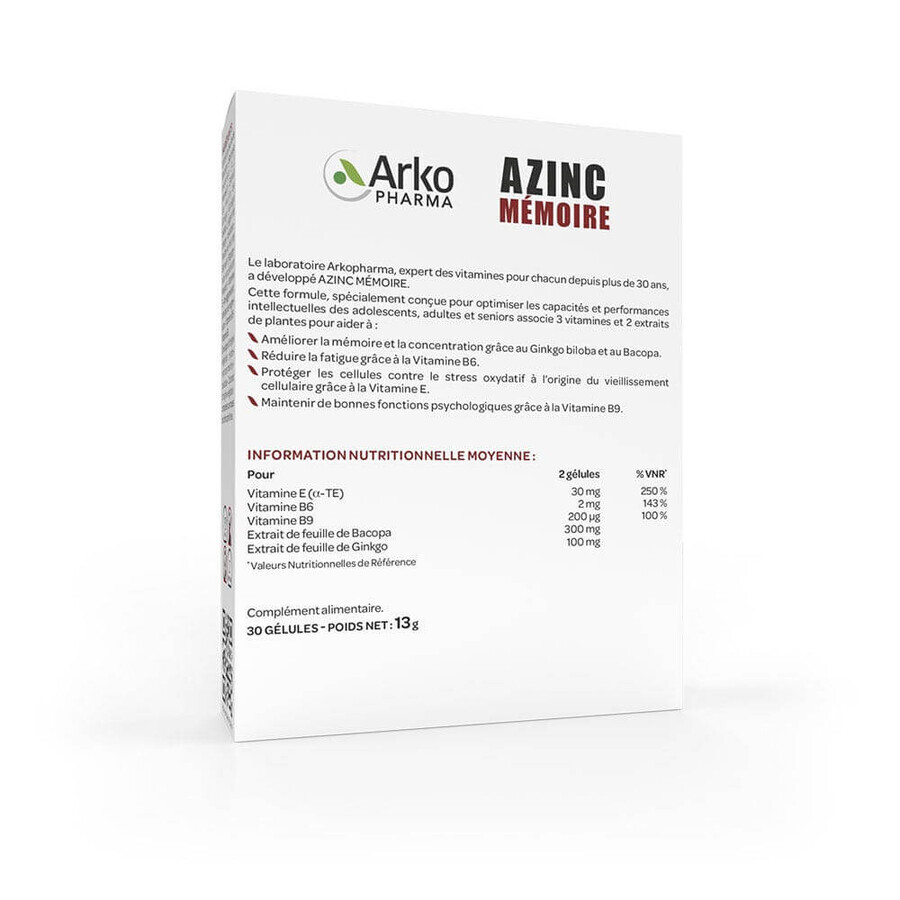 Arkopharma Azinc Memoria 30 capsules
