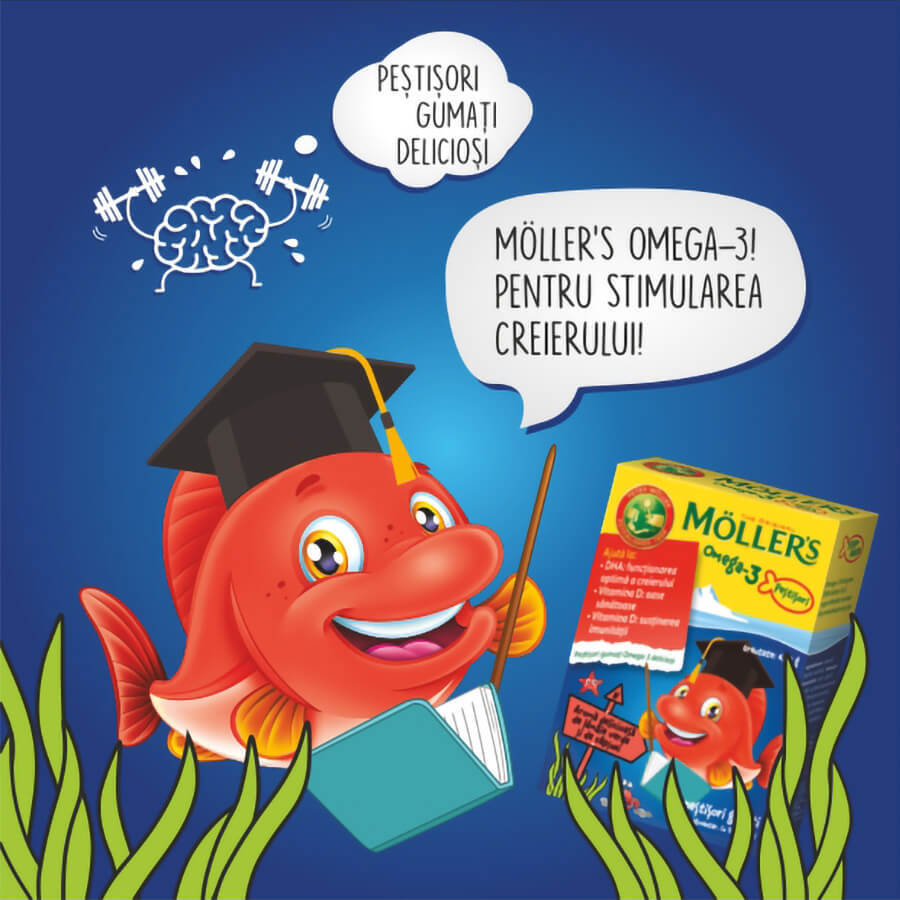Omega-3 fish with lime and strawberry flavour, 36 jellies, Möller's