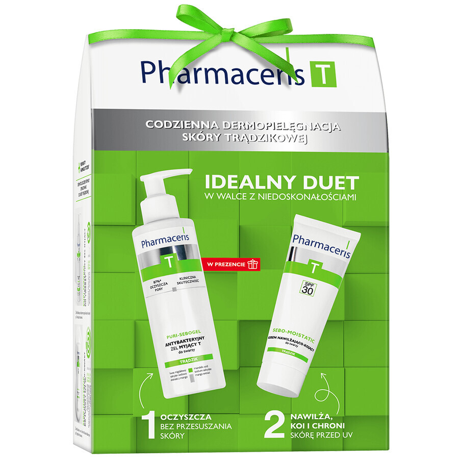 Set Pharmaceris T Sebo-Moistatic, moisturizing and soothing face cream, SPF 30, 50 ml + Puri-Sebogel, anti-bacterial T face wash gel, 80 ml