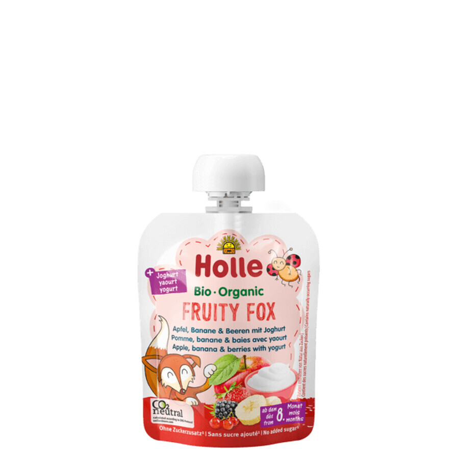 Organic Apple, Banana and Berry Puree with Fruity Fox Yoghurt, 85g, Holle