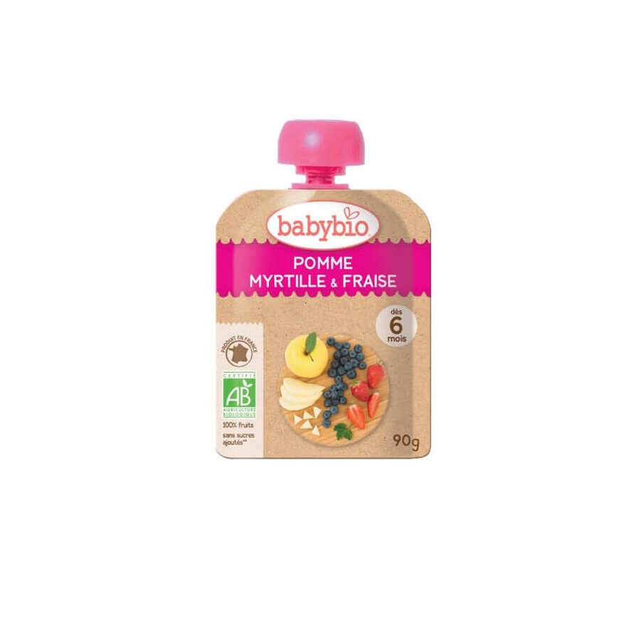Pouch puree of apples, blueberries and strawberries, 90 gr, Babybio